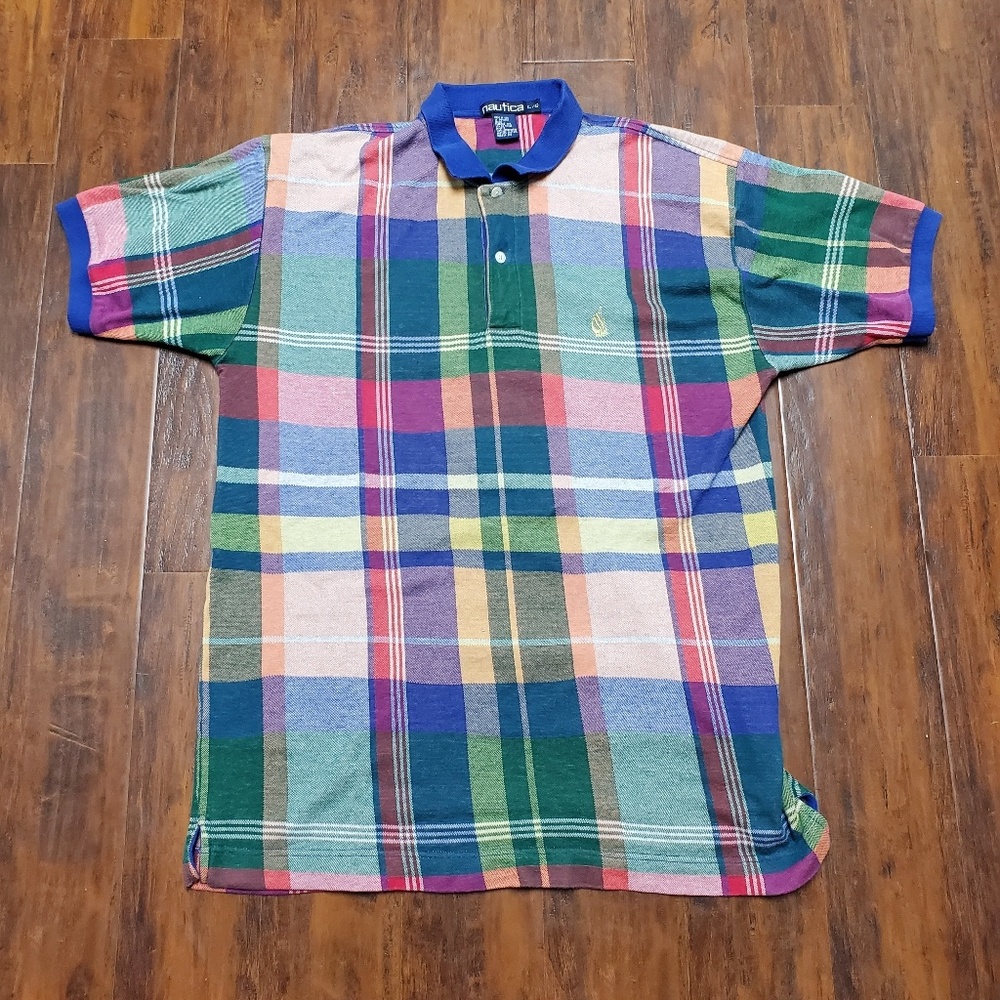 Nautica vintage 90s plaid Polo